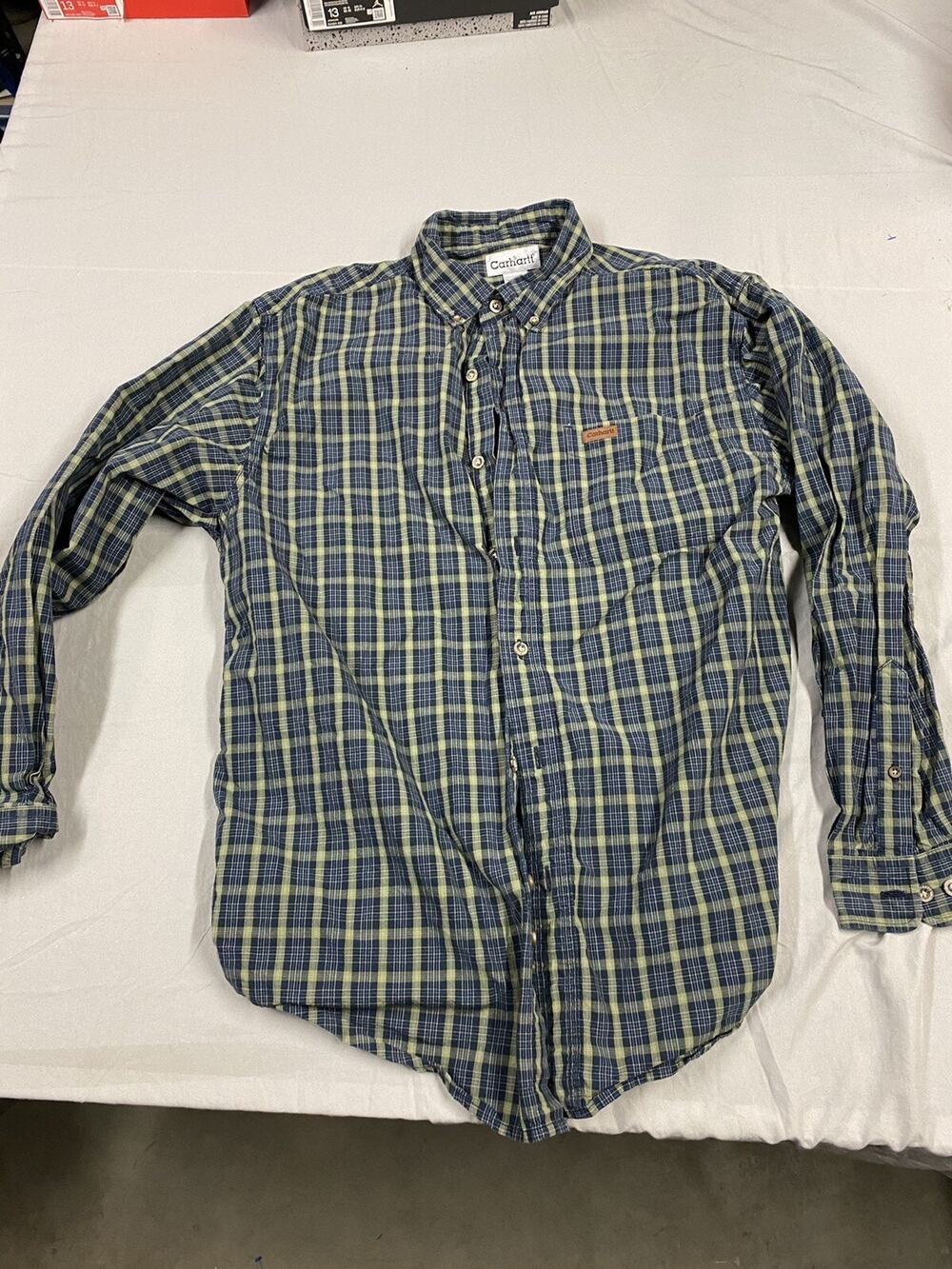 Carhartt Men's Essential Plaid Button Down Short Sleeve Shirt Sz Large Blue